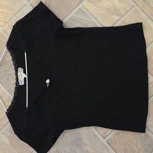Pink Republic Black Short Sleeve Top with Lace Trim